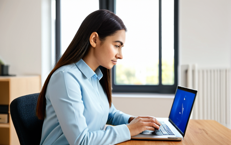 A professional woman, fully clothed in a modest business casual top and trousers, sits comfortably at a clean, modern desk in a well-lit home office. She is focused on her laptop, which displays an online learning platform, with several professional books stacked neatly beside it. The background is softly blurred, indicating a serene learning environment. Perfect anatomy, correct proportions, natural pose, well-formed hands, proper finger count, natural body proportions. High-resolution, professional photography, appropriate content, safe for work, family-friendly.