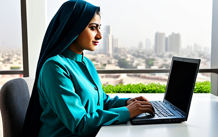 레이디버그 영어 더빙 배우 - ** A professional businesswoman in a modest, tailored shalwar kameez, working on a laptop in a brigh...