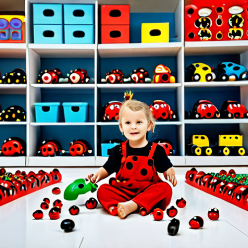 Home 14 레이디버그 상품화 전략 - **Ladybug Toys:** "A vibrant and colorful display of Ladybug-themed toys in a children's store, full...